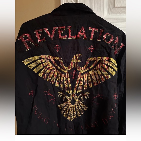 EIGHTY EIGHT MENS LARGE BLACK LONG SLEEVE BUTTON-UP SHIRT REVELATION GRAPHIC - Picture 7 of 10